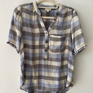 Anthropologie Pilcro Button Up Women's S Blue Luxury Gray Short Sleeve Fall